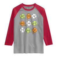 Funny Skibidi Rizz St Patrick's Day Raglan Shirt Shamrock Clover Candy Rizzler Meme