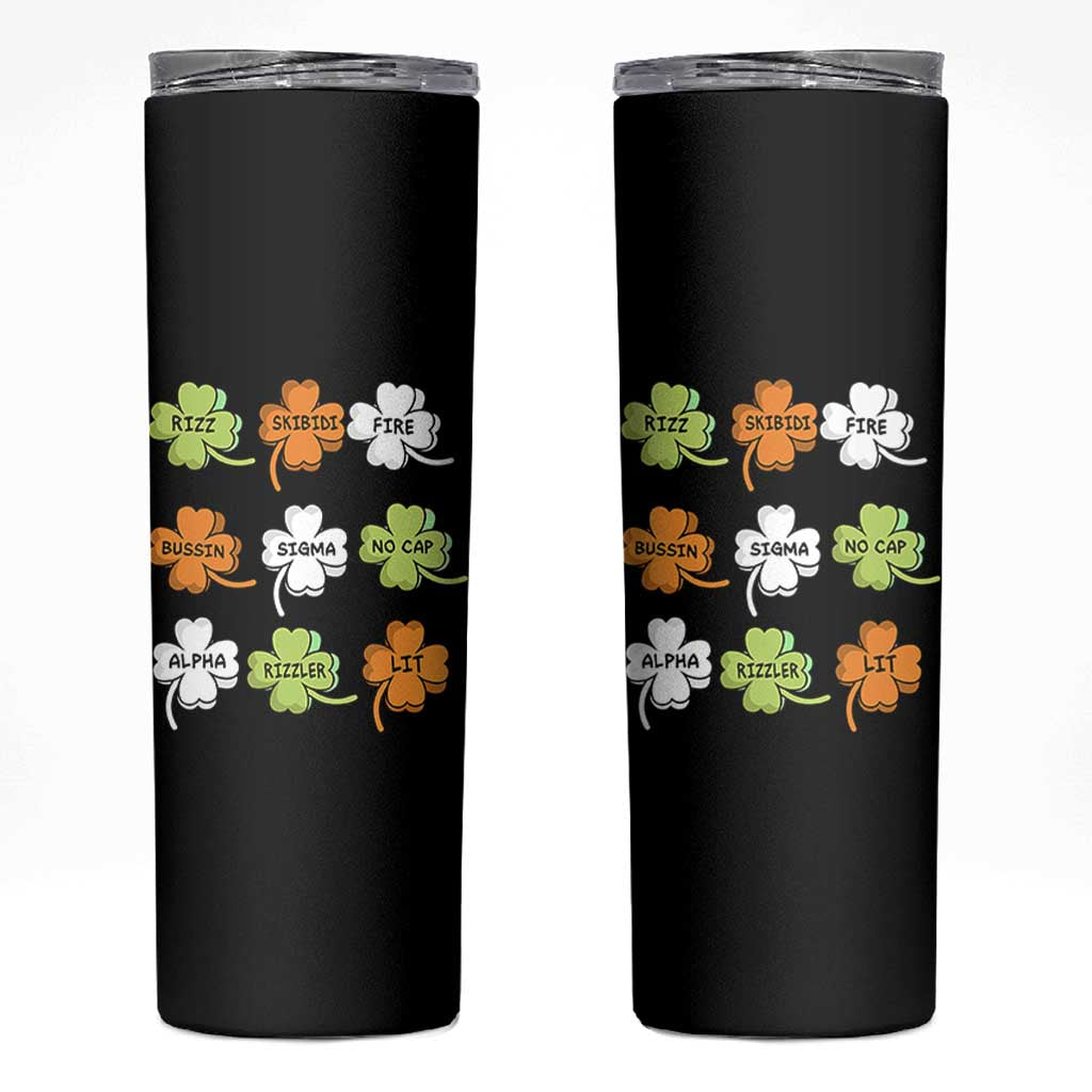 Funny Skibidi Rizz St Patrick's Day Skinny Tumbler Shamrock Clover Candy Rizzler Meme