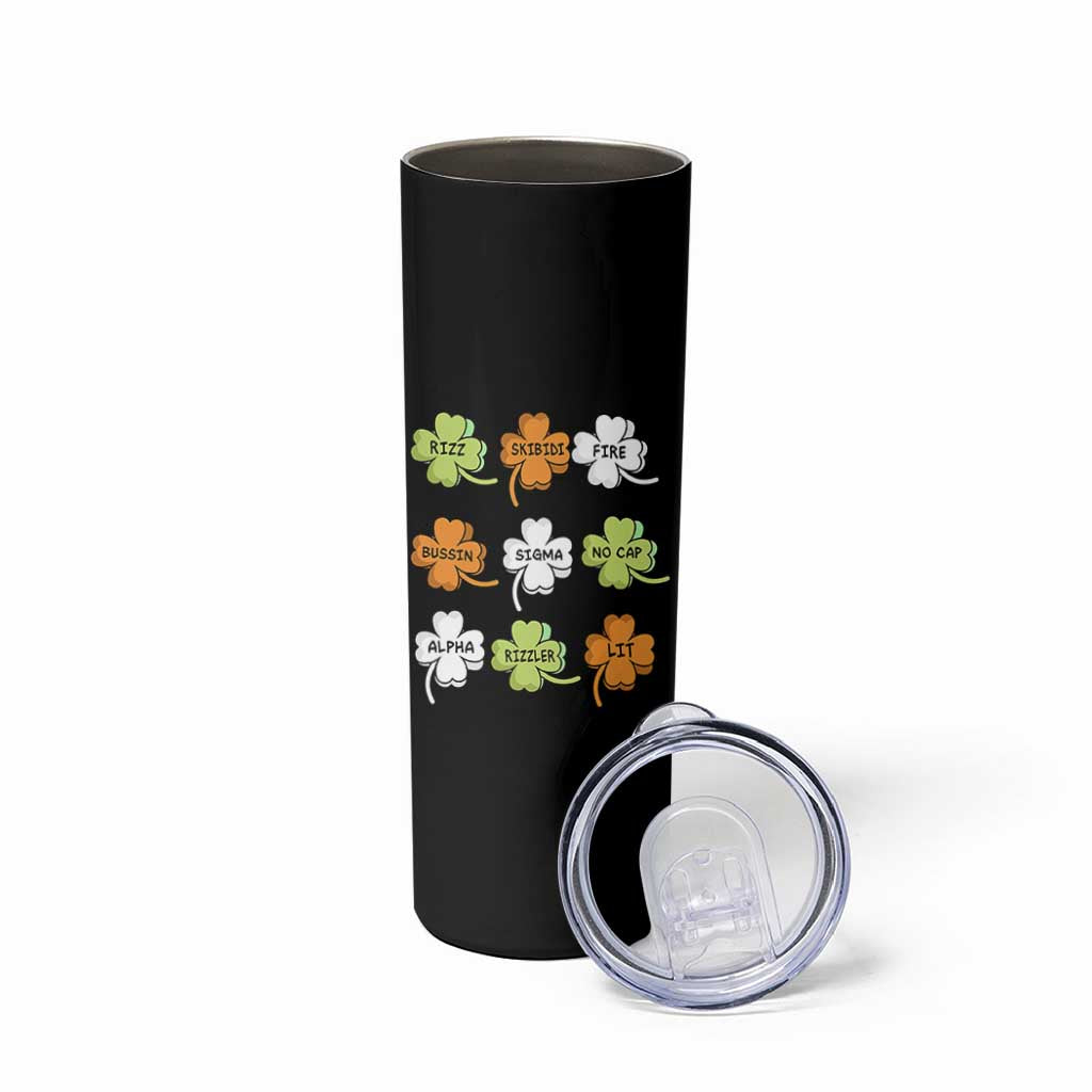 Funny Skibidi Rizz St Patrick's Day Skinny Tumbler Shamrock Clover Candy Rizzler Meme