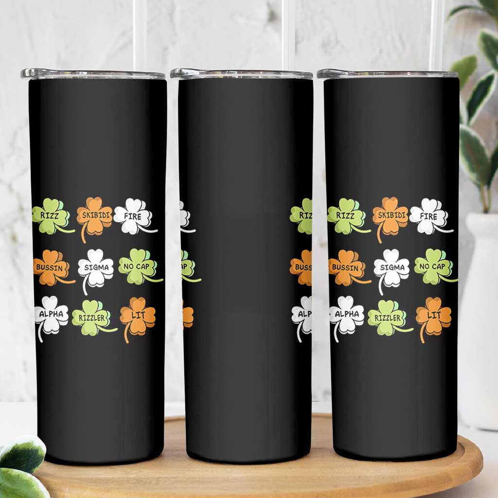 Funny Skibidi Rizz St Patrick's Day Skinny Tumbler Shamrock Clover Candy Rizzler Meme