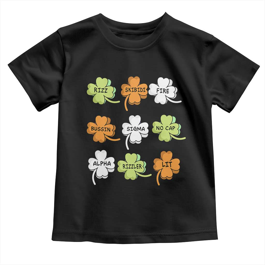 Funny Skibidi Rizz St Patrick's Day Toddler T Shirt Shamrock Clover Candy Rizzler Meme