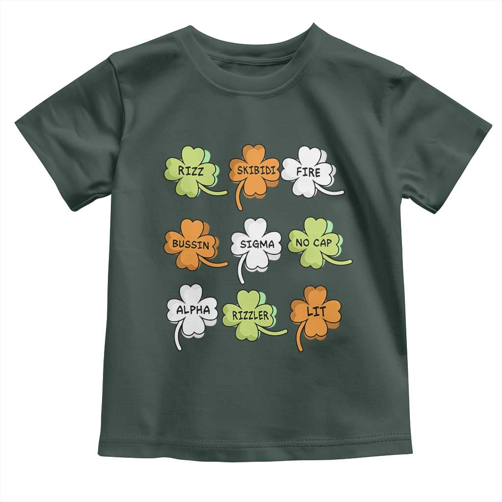 Funny Skibidi Rizz St Patrick's Day Toddler T Shirt Shamrock Clover Candy Rizzler Meme