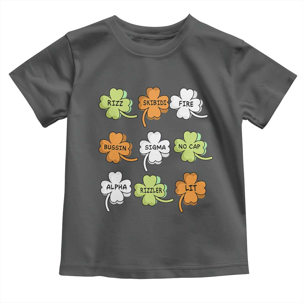 Funny Skibidi Rizz St Patrick's Day Toddler T Shirt Shamrock Clover Candy Rizzler Meme