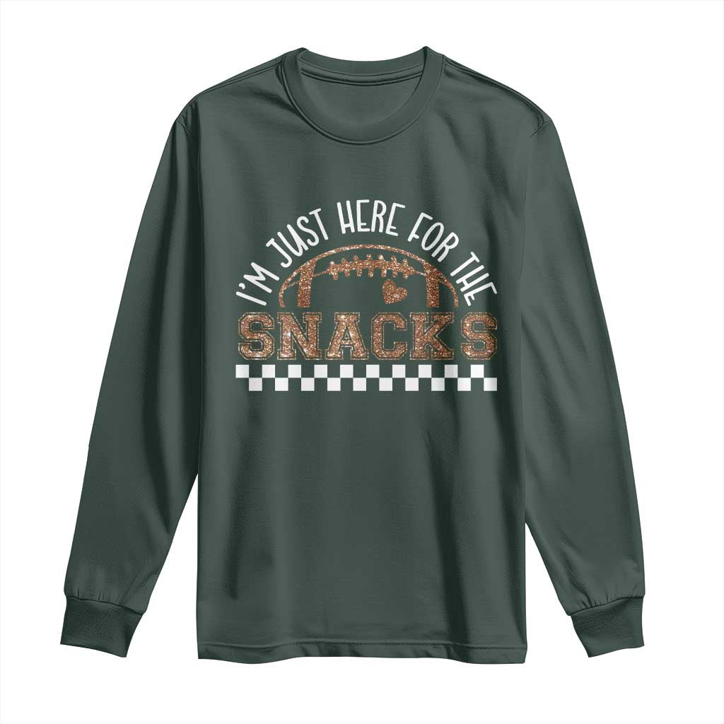 Funny American Football I'm Just Here For The Snacks Long Sleeve Shirt Glitter Print