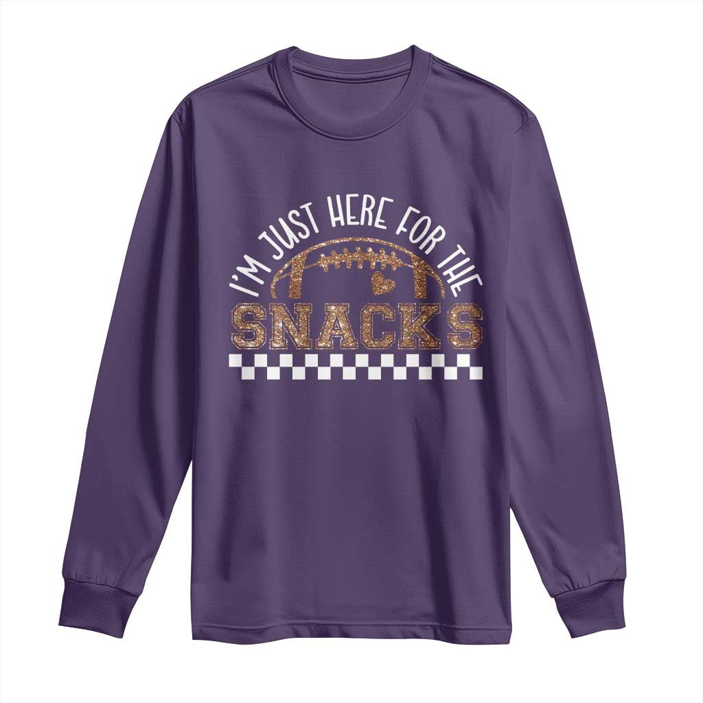 Funny American Football I'm Just Here For The Snacks Long Sleeve Shirt Glitter Print