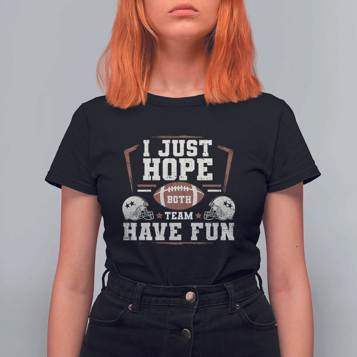 Funny American Football T Shirt For Women I Just Hope Both Team Have Fun Helmet