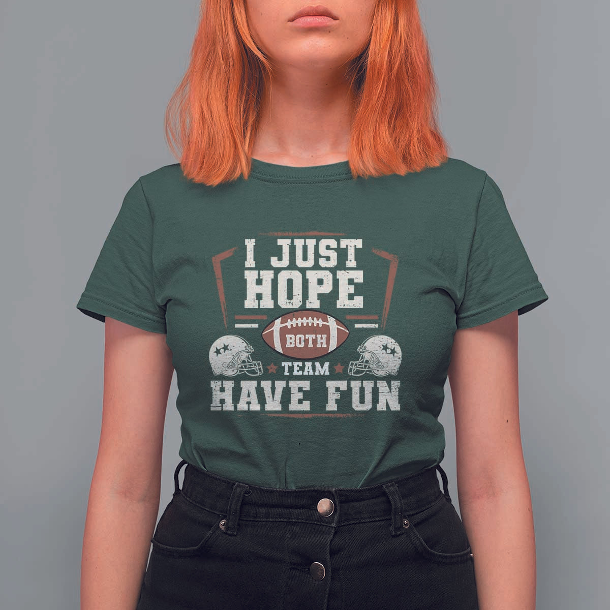 Funny American Football T Shirt For Women I Just Hope Both Team Have Fun Helmet