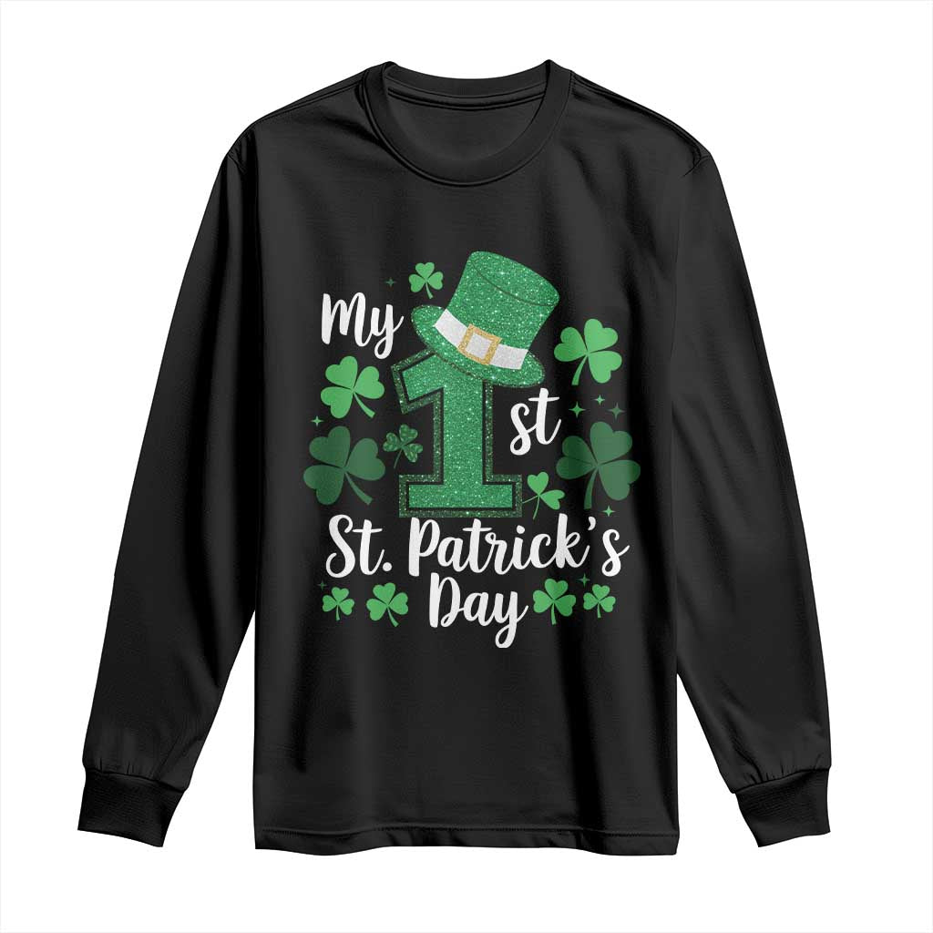 Funny My 1st St Patrick's Day Long Sleeve Shirt Shamrock Glitter Print