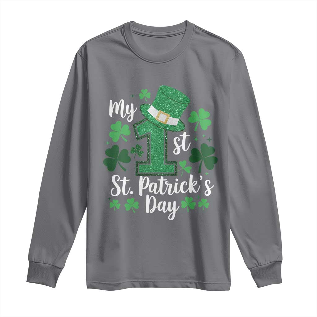 Funny My 1st St Patrick's Day Long Sleeve Shirt Shamrock Glitter Print