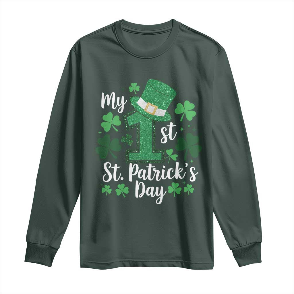 Funny My 1st St Patrick's Day Long Sleeve Shirt Shamrock Glitter Print