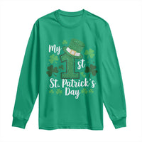Funny My 1st St Patrick's Day Long Sleeve Shirt Shamrock Glitter Print