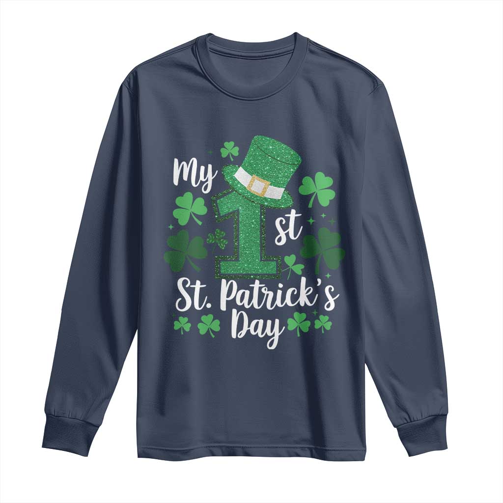 Funny My 1st St Patrick's Day Long Sleeve Shirt Shamrock Glitter Print