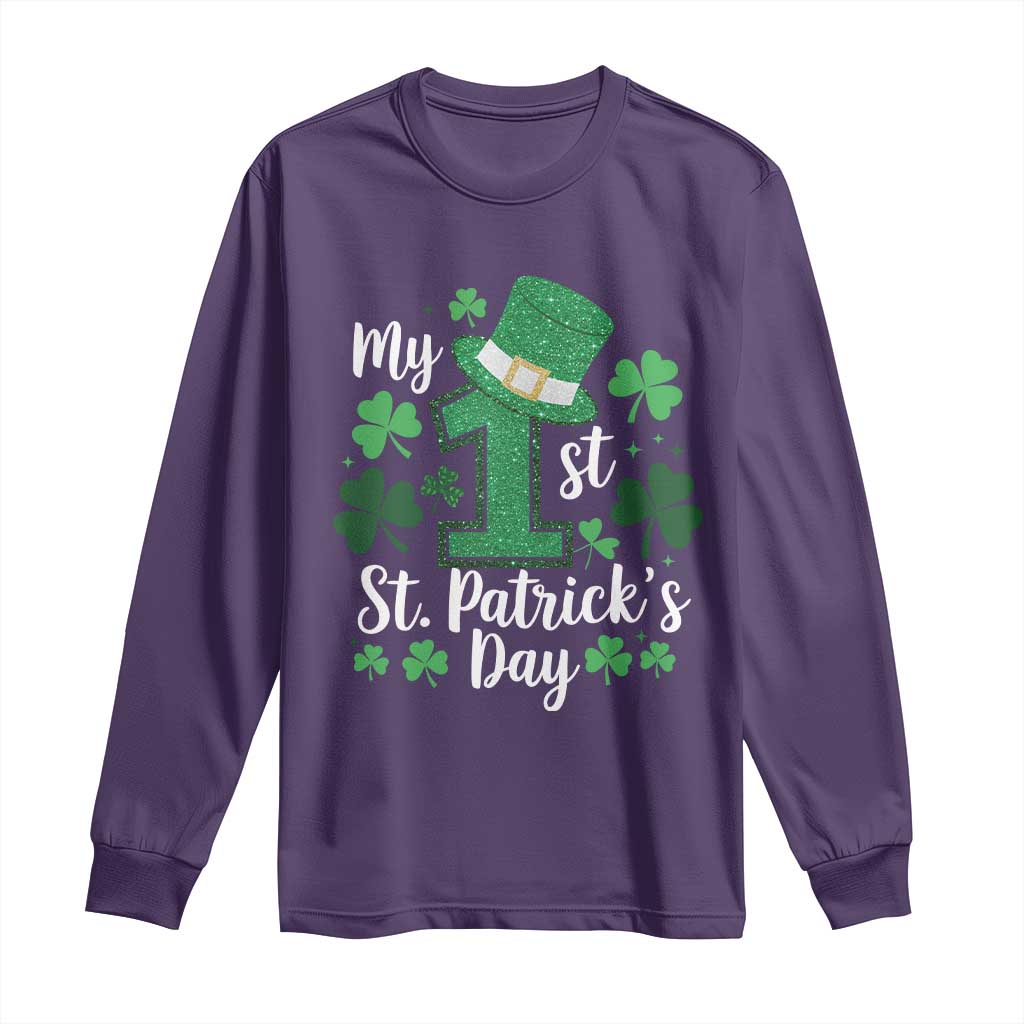 Funny My 1st St Patrick's Day Long Sleeve Shirt Shamrock Glitter Print