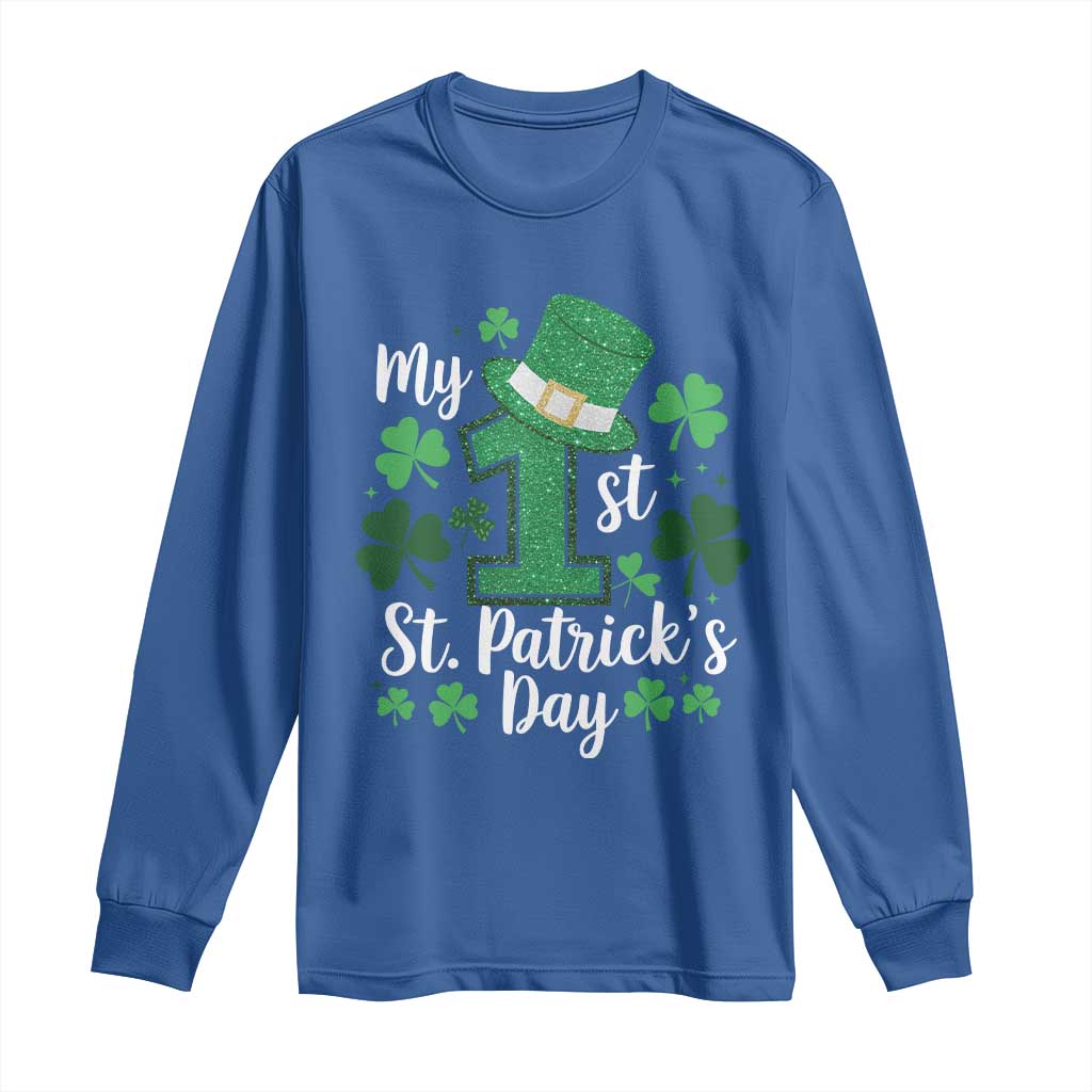 Funny My 1st St Patrick's Day Long Sleeve Shirt Shamrock Glitter Print