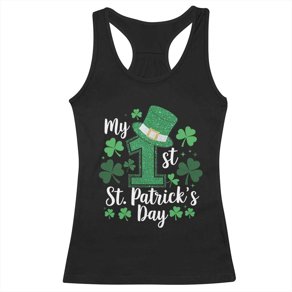 Funny My 1st St Patrick's Day Racerback Tank Top Shamrock Glitter Print