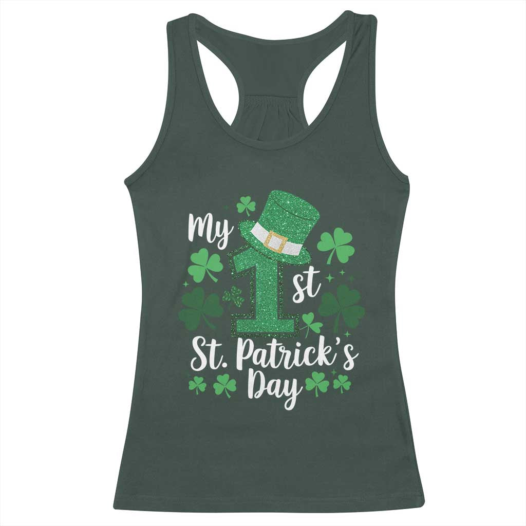 Funny My 1st St Patrick's Day Racerback Tank Top Shamrock Glitter Print