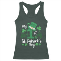 Funny My 1st St Patrick's Day Racerback Tank Top Shamrock Glitter Print
