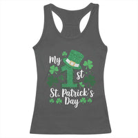Funny My 1st St Patrick's Day Racerback Tank Top Shamrock Glitter Print