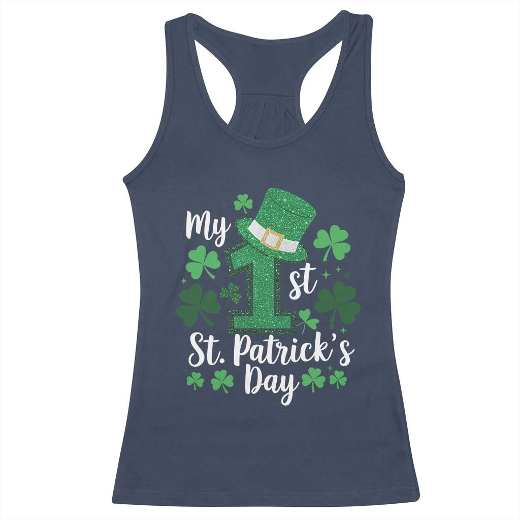 Funny My 1st St Patrick's Day Racerback Tank Top Shamrock Glitter Print