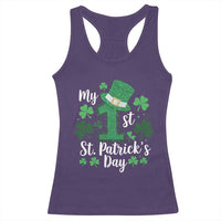 Funny My 1st St Patrick's Day Racerback Tank Top Shamrock Glitter Print