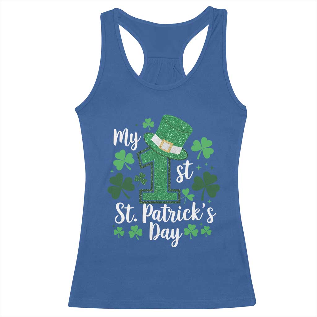 Funny My 1st St Patrick's Day Racerback Tank Top Shamrock Glitter Print