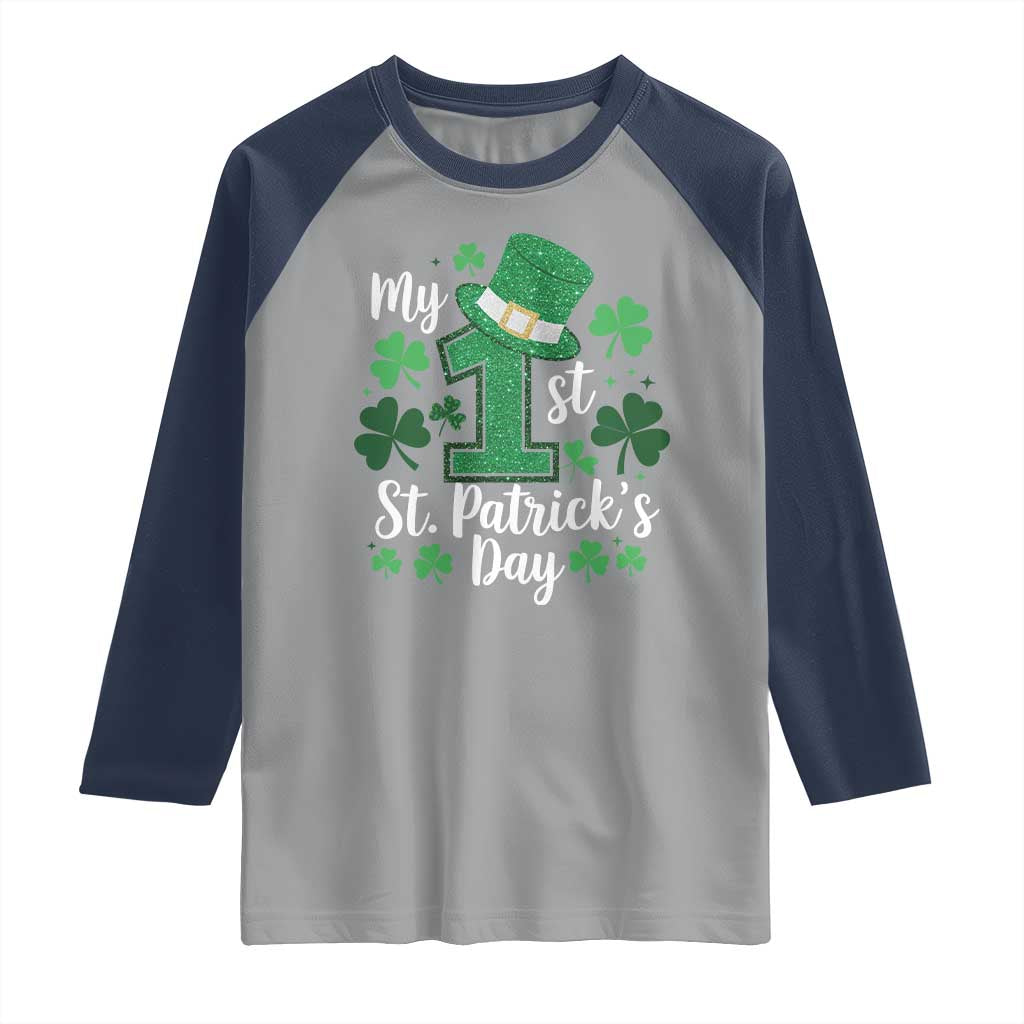 Funny My 1st St Patrick's Day Raglan Shirt Shamrock Glitter Print