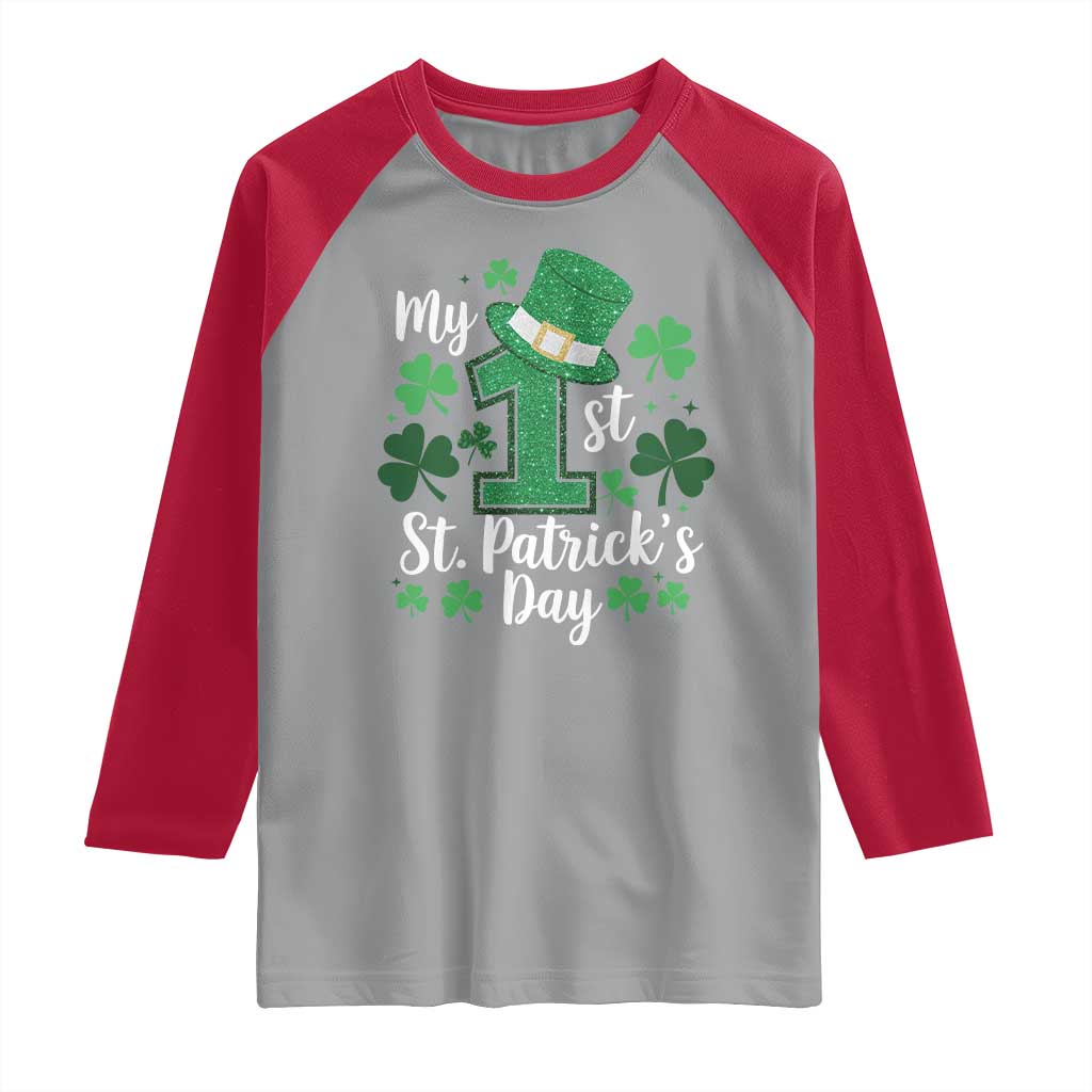 Funny My 1st St Patrick's Day Raglan Shirt Shamrock Glitter Print