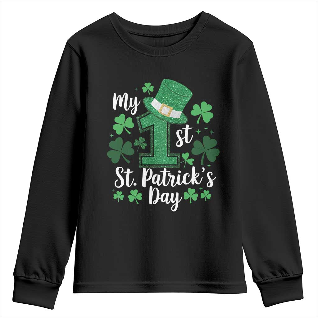 Funny My 1st St Patrick's Day Youth Sweatshirt Shamrock Glitter Print