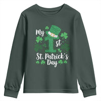 Funny My 1st St Patrick's Day Youth Sweatshirt Shamrock Glitter Print