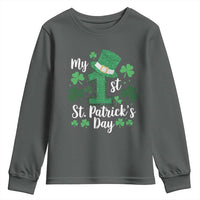 Funny My 1st St Patrick's Day Youth Sweatshirt Shamrock Glitter Print