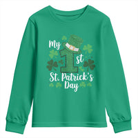 Funny My 1st St Patrick's Day Youth Sweatshirt Shamrock Glitter Print