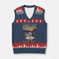 Protect Our National Parks Not Profits V-Neck Knit Sweater Vest Keep Wild Nature Fish Forest - Wonder Print Shop