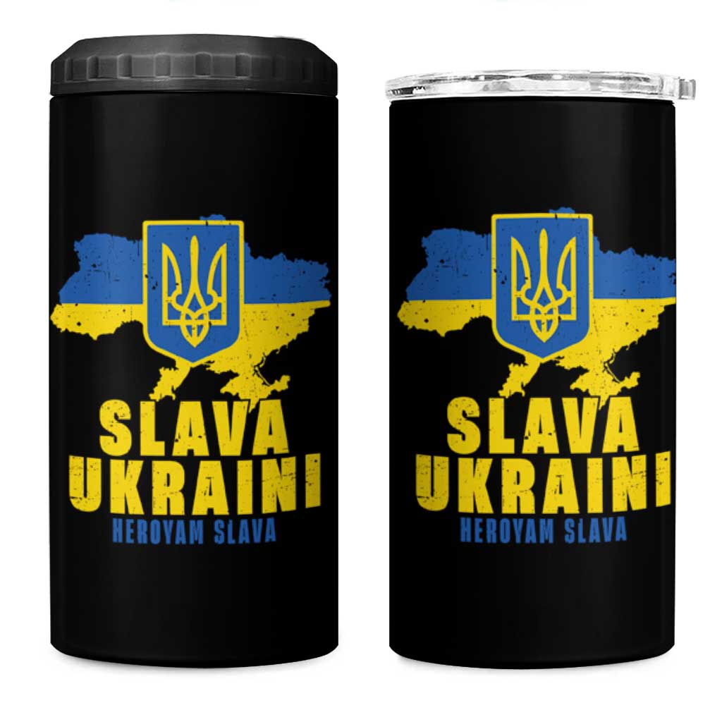 Slava Ukraini Heroyam Slava 4 in 1 Can Cooler Tumbler Vintage Ukrainian Flag