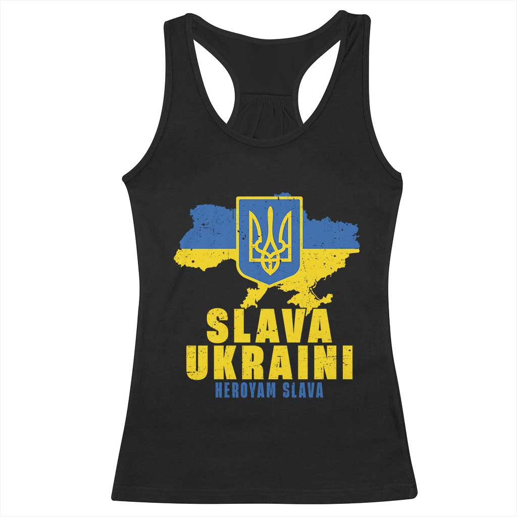 Slava Ukraini Heroyam Slava Racerback Tank Top Vintage Ukrainian Flag