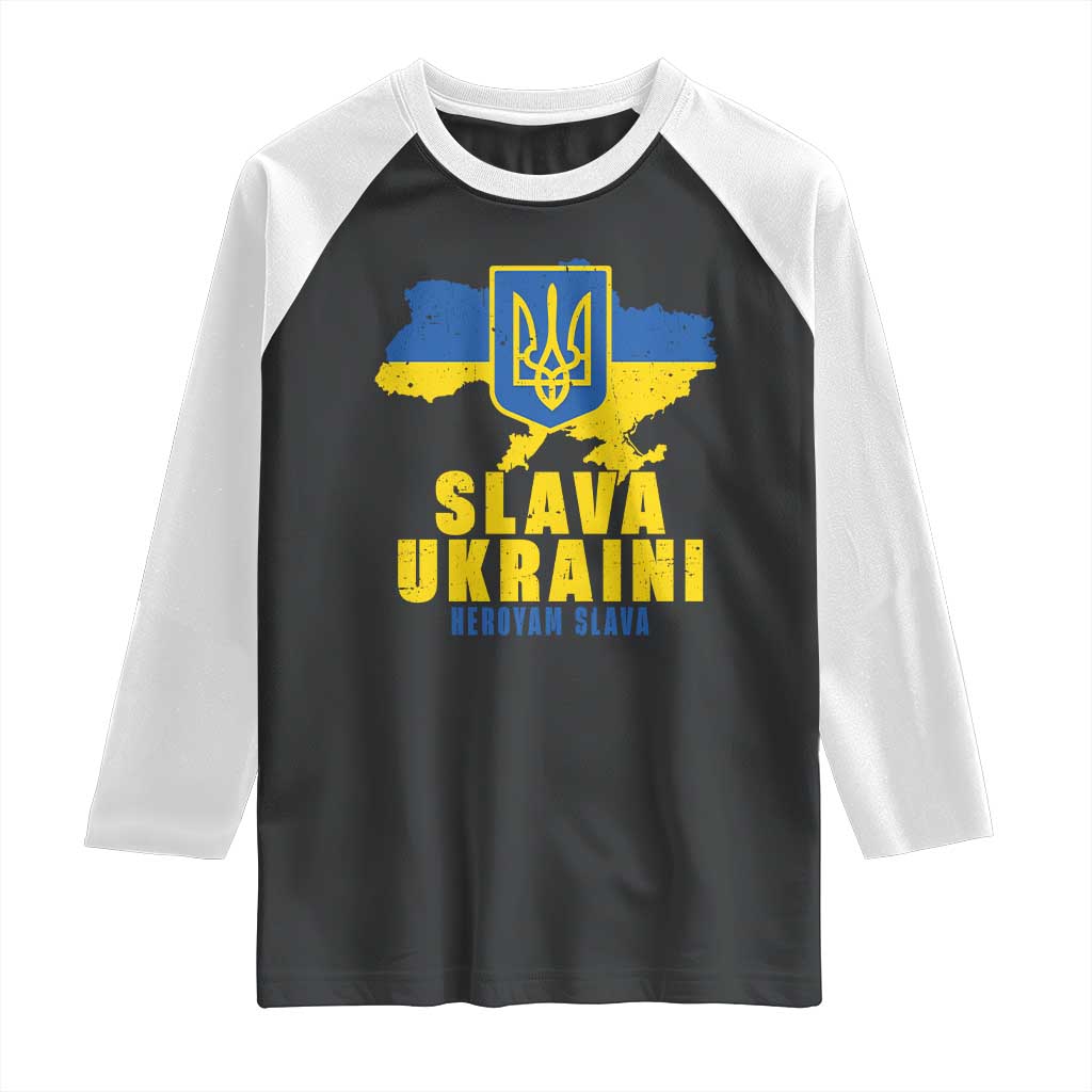 Slava Ukraini Heroyam Slava Raglan Shirt Vintage Ukrainian Flag