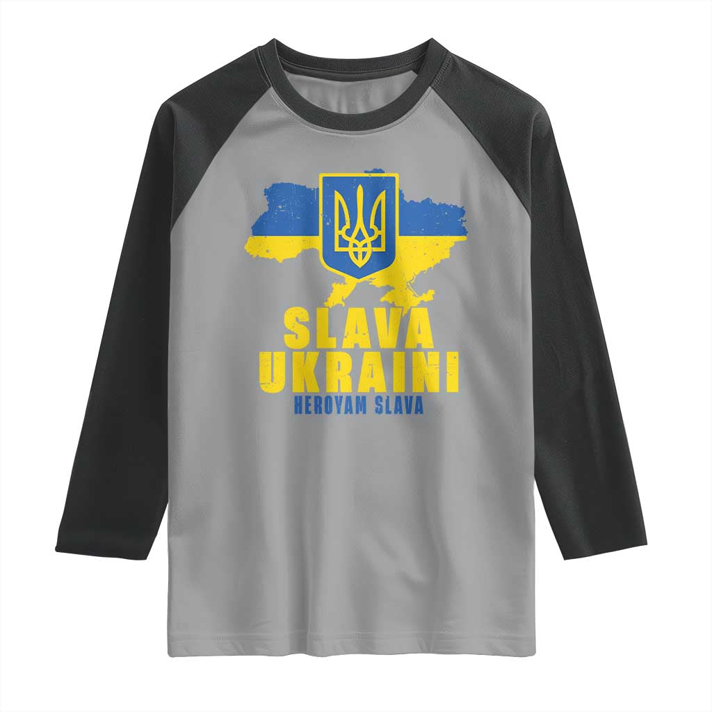 Slava Ukraini Heroyam Slava Raglan Shirt Vintage Ukrainian Flag