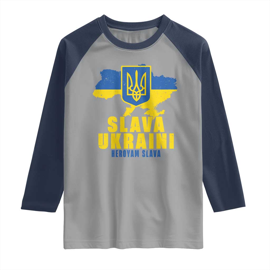 Slava Ukraini Heroyam Slava Raglan Shirt Vintage Ukrainian Flag