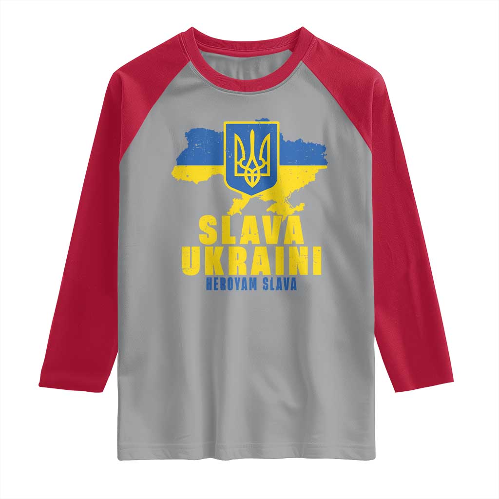 Slava Ukraini Heroyam Slava Raglan Shirt Vintage Ukrainian Flag