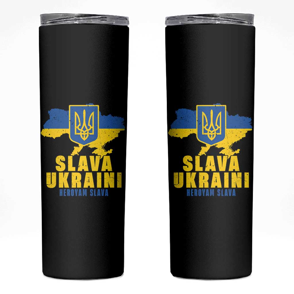 Slava Ukraini Heroyam Slava Skinny Tumbler Vintage Ukrainian Flag