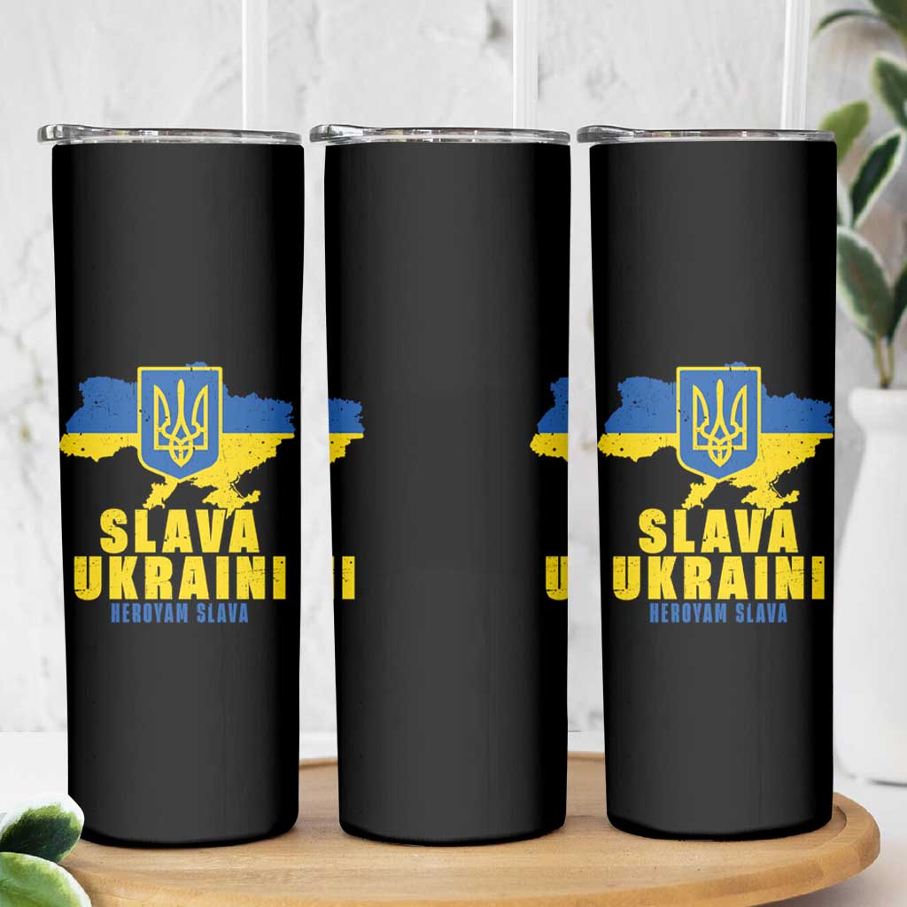 Slava Ukraini Heroyam Slava Skinny Tumbler Vintage Ukrainian Flag