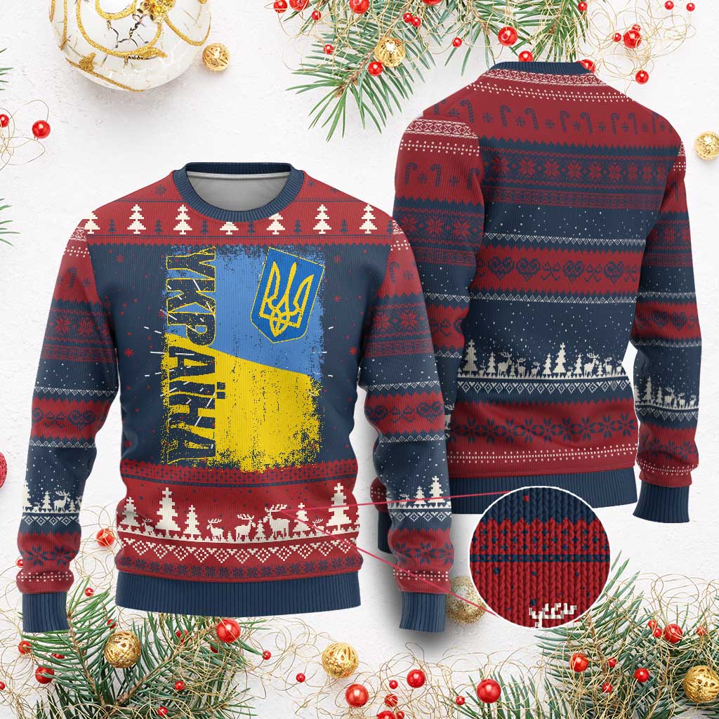 Ukraine Pride Ykpaiha Knitted Sweatshirt Vintage Ukrainian Flag - Wonder Print Shop