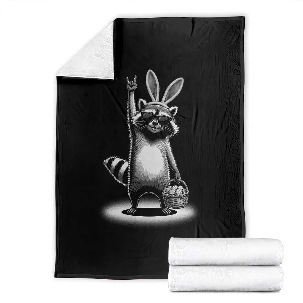 Retro Easter Raccoon Bunny Rock Hand Trash Panda Throw Blanket