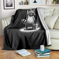 Retro Easter Raccoon Bunny Rock Hand Trash Panda Throw Blanket