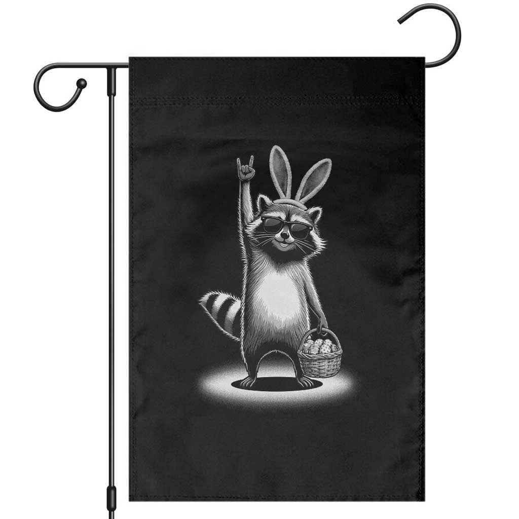 Retro Easter Raccoon Bunny Rock Hand Trash Panda Garden Flag