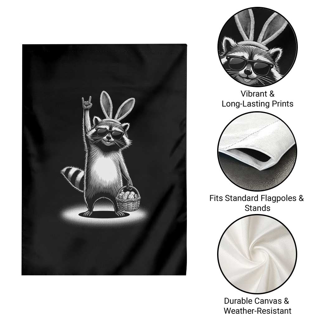 Retro Easter Raccoon Bunny Rock Hand Trash Panda Garden Flag