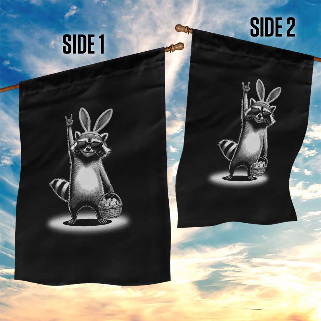 Retro Easter Raccoon Bunny Rock Hand Trash Panda Garden Flag