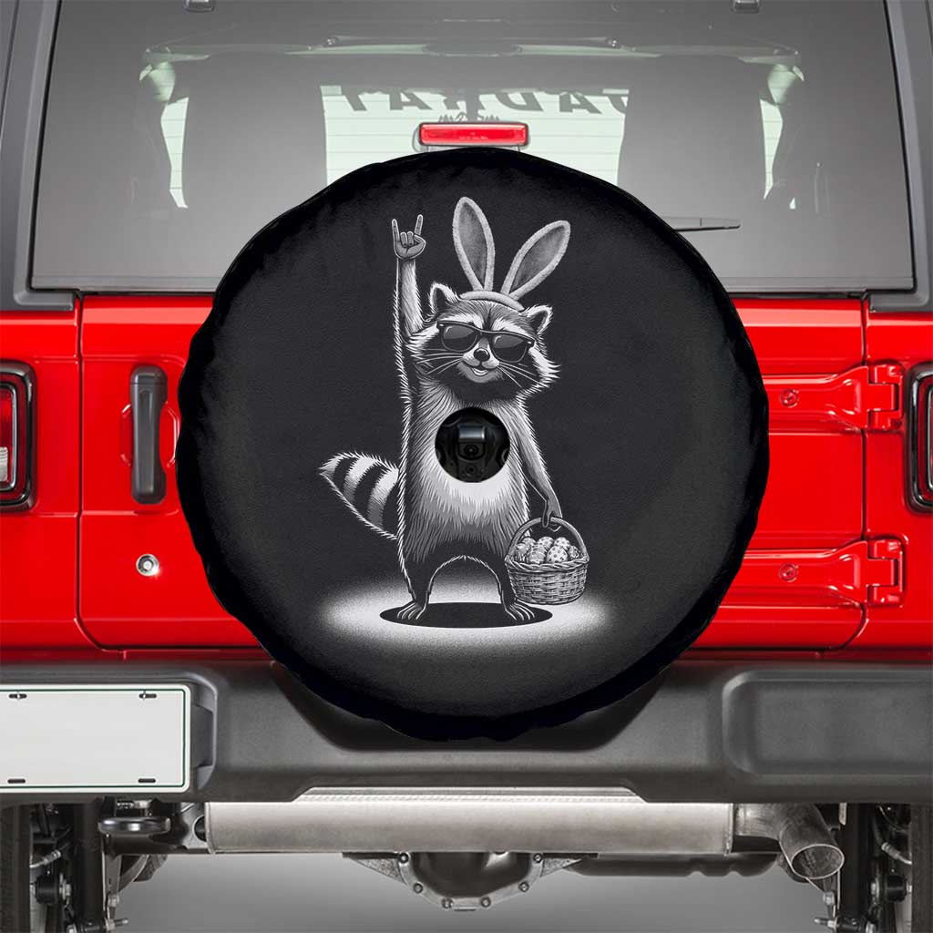 Retro Easter Raccoon Bunny Rock Hand Trash Panda Spare Tire Cover