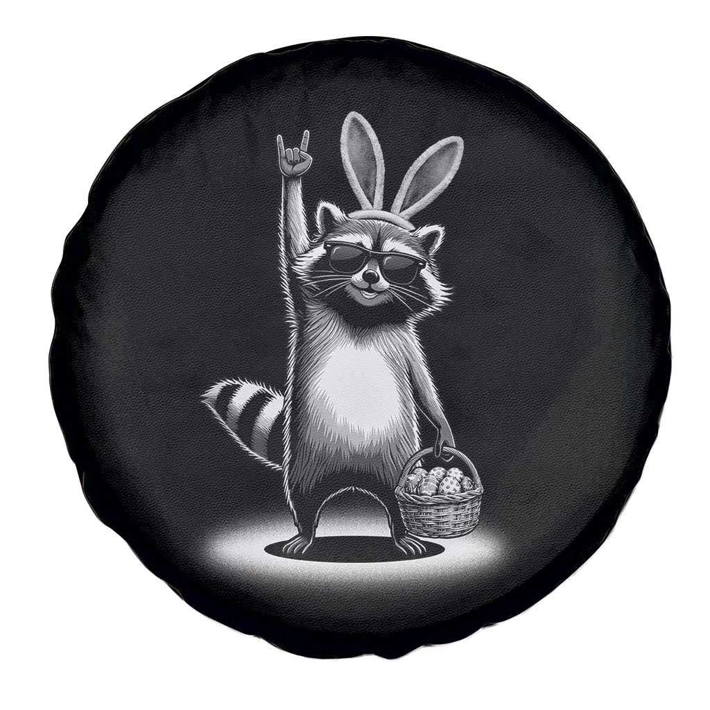 Retro Easter Raccoon Bunny Rock Hand Trash Panda Spare Tire Cover