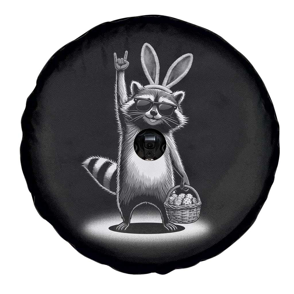 Retro Easter Raccoon Bunny Rock Hand Trash Panda Spare Tire Cover
