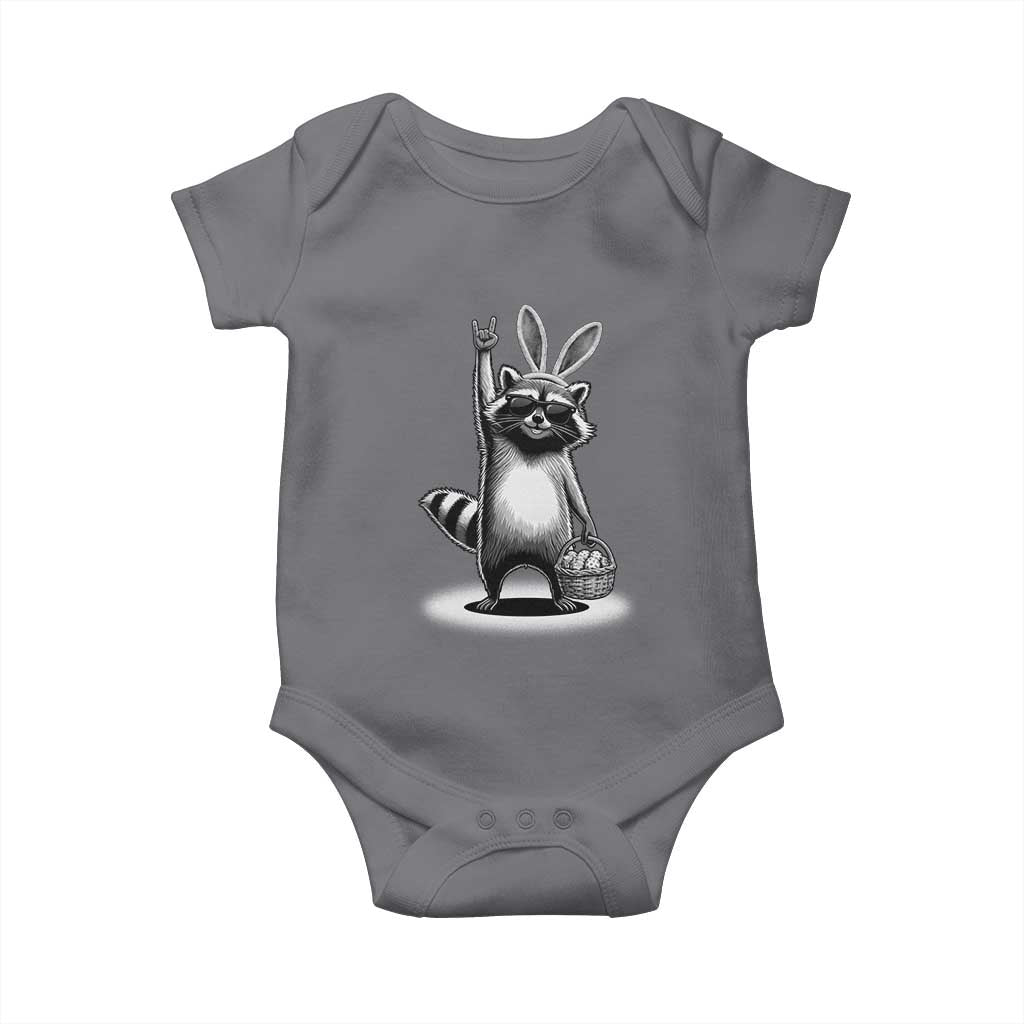Retro Easter Raccoon Bunny Rock Hand Trash Panda Baby Onesie
